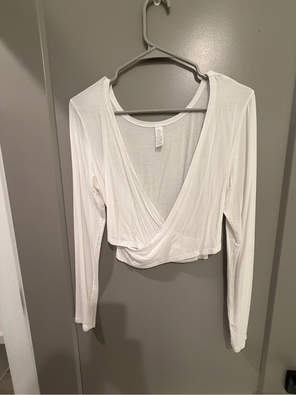 aerie White Long-Sleeve Wrap Crop Top